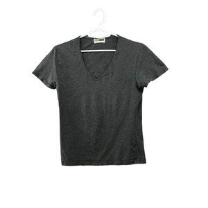 Giordano Knit Gray T Shirt V-neck Charcoal Womens L Short Sleeve
